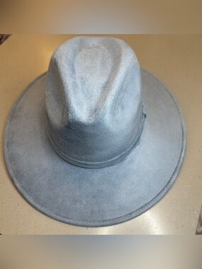 Light Blue Suede Wide Brim Fedora